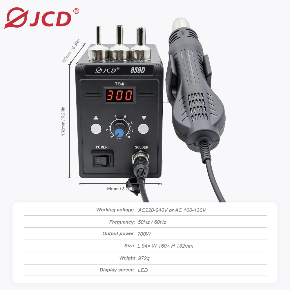 JCD Hot Air Gun 858D 700W BGA  - Heat Gun Variable 评论和价格